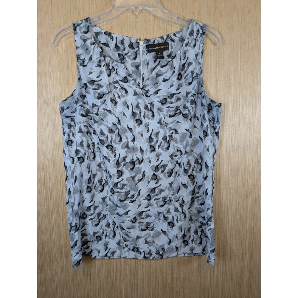 Dana Buchman Womens Small Gray Black Abstract Animal Print Sleeveless V-Neck Top